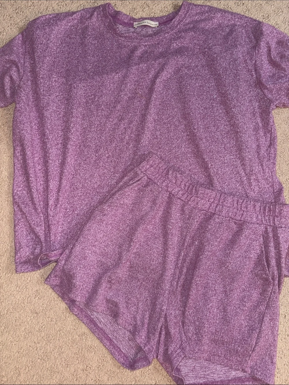 Women's Purple Heather short set- Soft Short Sleeve Top & Elastic Waist Shorts